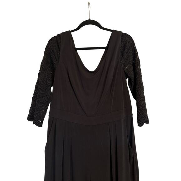 Jessica Howard Women Lace Sleeve V-Neck Wide Leg Jersey Jumpsuit SZ 16 Black - Picture 3 of 10